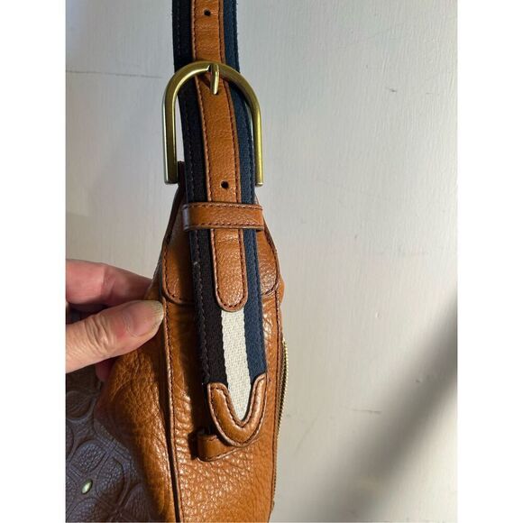 Fossil Hannah leather hobo bag belt strap gold studs key charm shoulder - Picture 4 of 9